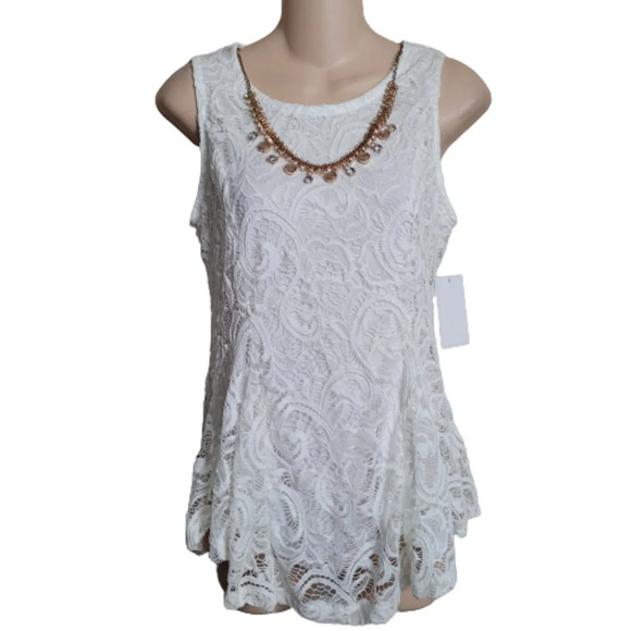 Mauve Anthropology White Lace Sleeveless Gem Necklace Top Size Women Medium NEW - Picture 1 of 11